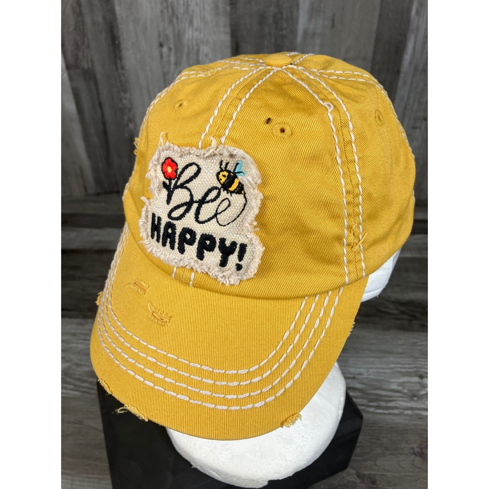 KBETHOS Vintage Kids Bee Happy Distressed Baseball Cap Yellow Embroidered Hat